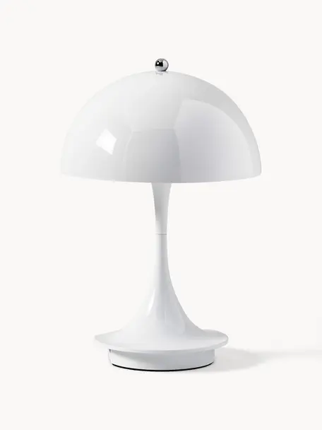 Lámpara de mesa LED regulable Panthella, Al 24 cm, Pantalla: acero recubierto, Estructura: aluminio recubierto, Acero blanco, Ø 16 x Al 24 cm