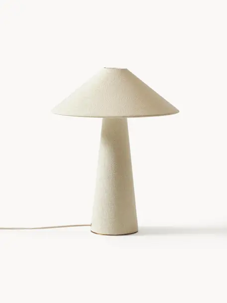 Lámpara de mesa grande de lino Ilena, Lámpara: lino, Cable: cubierto en tela, Blanco Off White, Ø 40 x Al 52 cm