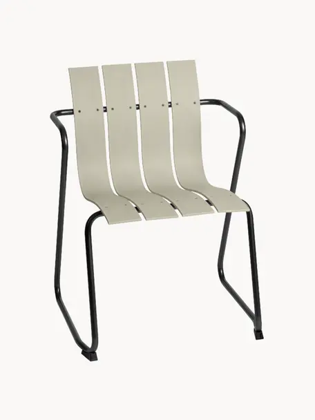 Silla con reposabrazos artesanal para exterior Ocean, Estructura: acero reciclado recubiert, Beige claro, negro, An 60 x F 56 cm