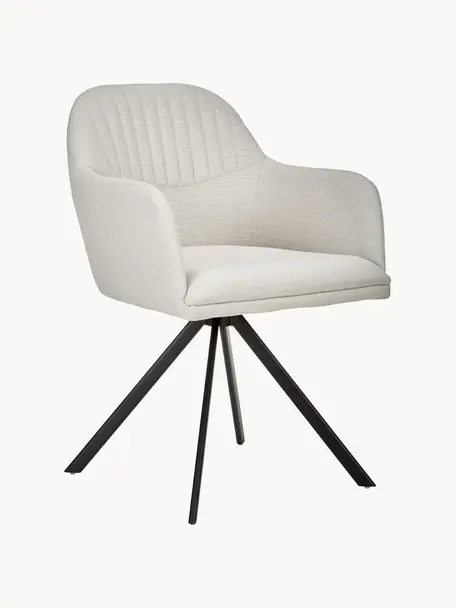 Polster-Drehstuhl Lola mit Armlehne, Bezug: Polyester, Beine: Metall, pulverbeschichtet, Webstoff Off White, Schwarz, B 53 x T 55 cm