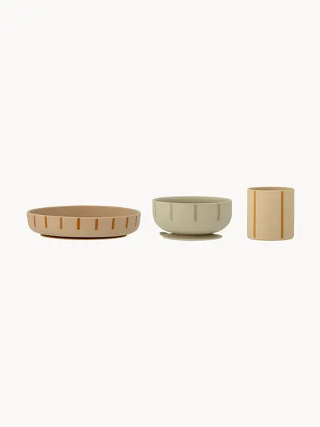 Set di 3 stoviglie per bambini Levi, Silicone, Beige, marrone chiaro, verde oliva, Set in varie misure