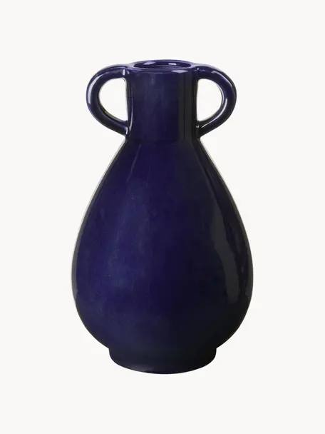 Handgefertigte Vase Simi aus Keramik, H 30 cm, Keramik, glasiert, Dunkelblau, B 18 x H 30 cm