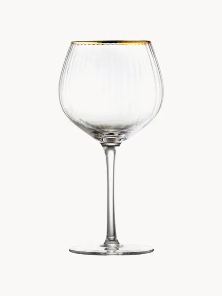 Verres à vin soufflés bouche avec bord doré Palermo, 4 pièces, Transparent, Ø 6 x haut. 21 cm, 650 ml