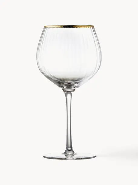 Verres à vin soufflés bouche avec bord doré Palermo, 4 pièces, Transparent, Ø 6 x haut. 21 cm, 650 ml