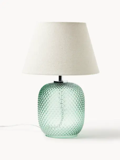 Kleine Tischlampe Cornelia mit getöntem Glasfuß, Lampenschirm: Polyester, Lampenfuß: Glas, Beige, Mintgrün, Ø 28 x H 38 cm