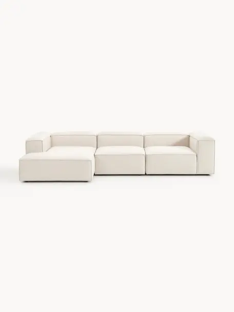 Narożna sofa modułowa z mieszanki lnu Lennon, Tapicerka: 50% wiskoza, 25% len, 15%, Nogi: tworzywo sztuczne Ten pro, Beżowa mieszanka lnu, S 327 x G 180 cm, lewostronna