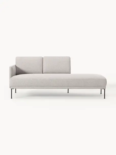 Chaise longue Fluente, Bekleding: 80% polyester, 20% ramie , Frame: massief grenenhout, FSC-g, Poten: gepoedercoat metaal, Geweven stof lichtgrijs, B 202 x D 85 cm, rugleuning links