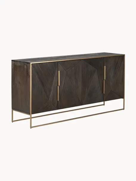 Sideboard Harry mit Türen aus massivem Mangoholz, Korpus: Massives Mangoholz, lacki, Mangoholz, Goldfarben, B 175 x H 85 cm