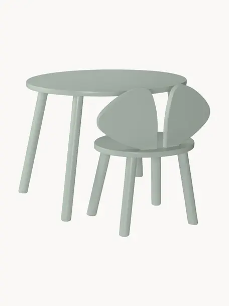 Table avec chaise pour enfant Mouse, 2 pièces, Vert sauge, Lot de différentes tailles