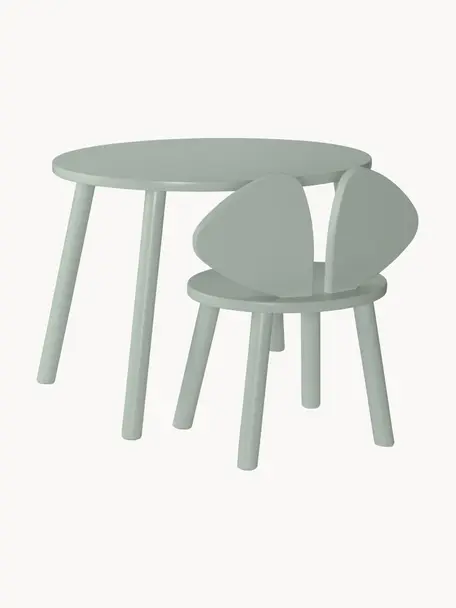 Set de mesa infantil con silla Mouse, 2 pzas., Chapa de madera de abedul pintada

Este producto está hecho de madera de origen sostenible y con certificación FSC®., Verde salvia, Set de diferentes tamaños