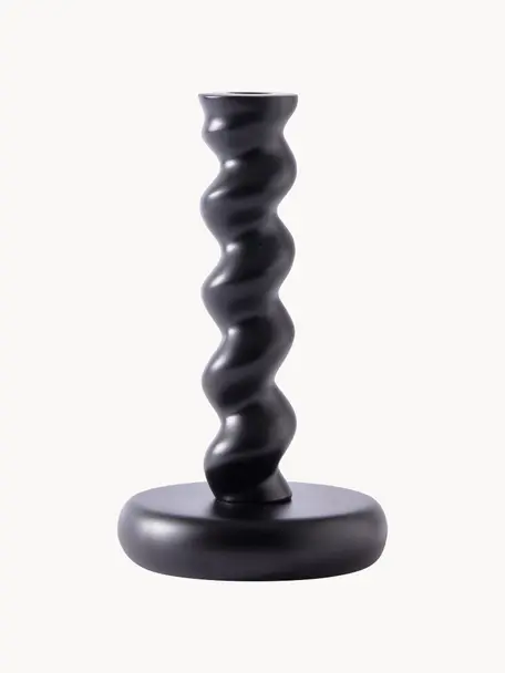 Ręcznie wykonany świecznik z metalu Twister, Metal powlekany, Czarny, Ø 14 x W 24 cm