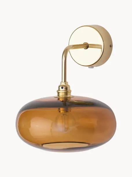 Wandlamp Horizon van mondgeblazen glas, Lampenkap: mondgeblazen glas, Bruin, goudkleurig, B 21 x D 24 cm