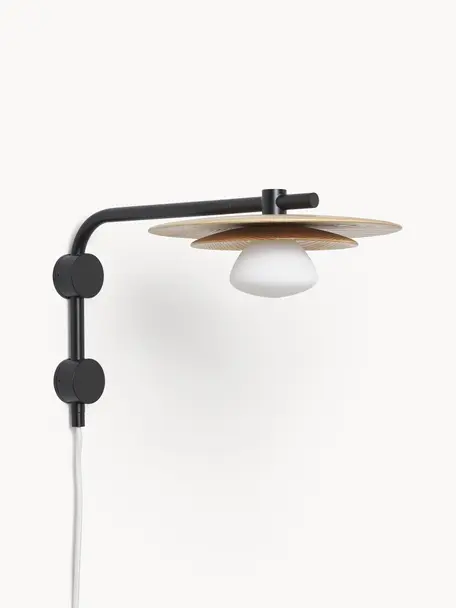 Verstelbare wandlamp Zadie van essenhout, Decoratie: 100% essenhout, Essenhoutkleurig, zwart, Ø 9 x H 23 cm