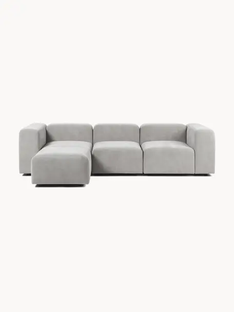 Modulares Sofa Lena (4-Sitzer) mit Hocker, Bezug: Webstoff (88% Polyester, , Gestell: Kiefernholz, Schichtholz,, Webstoff Hellgrau, B 284 x T 181 cm