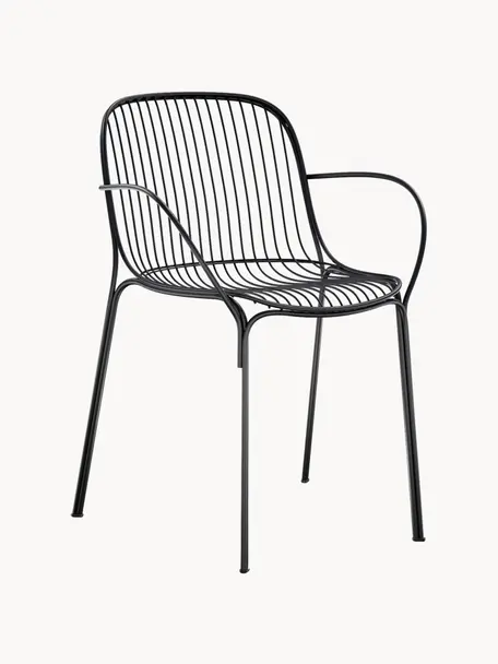 Zahradní židle s područkami Hiray, Pozinkovaná lakovaná ocel, Černá, Š 46 cm, V 55 cm