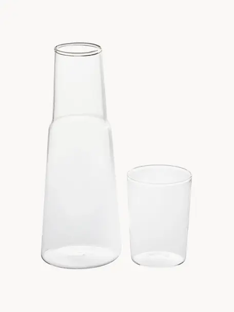 Handgemaakte waterkaraf en waterglas Torre, set van 2, Borosilicaatglas, Transparant, Set met verschillende formaten