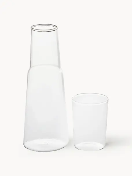 Handgefertigte Wasserkaraffe und Wasserglas Torre, 2er-Set, Borosilikatglas, Transparent, Set mit verschiedenen Grössen