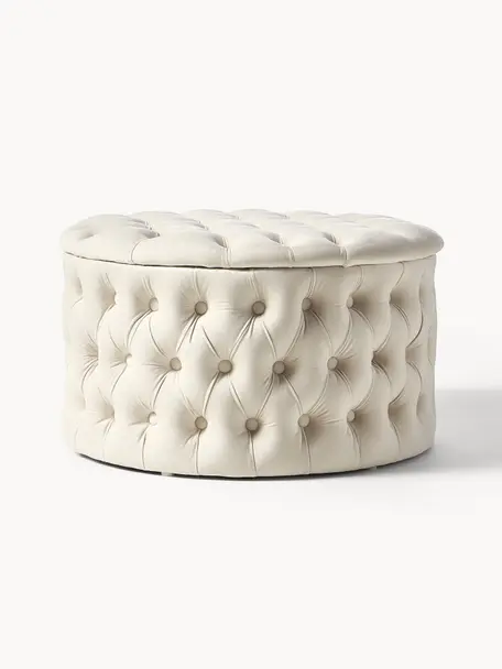 Grand pouf en velours avec rangement Chiara, Velours beige clair, Ø 70 x haut. 42 cm