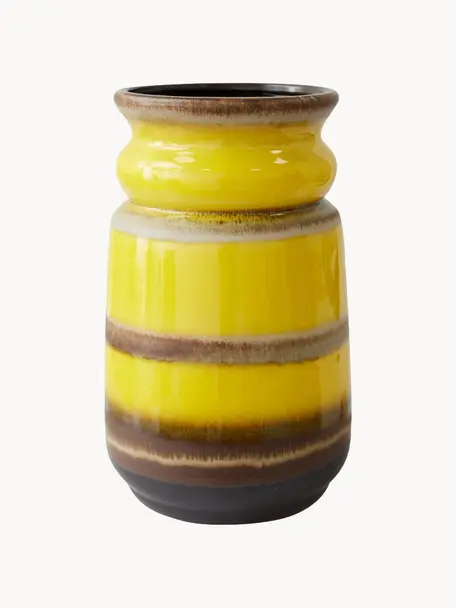 Vaso in ceramica fatto a mano Grand, alt. 47 cm, Ceramica, Giallo limone, marrone scuro, Ø 29 x Alt. 47 cm