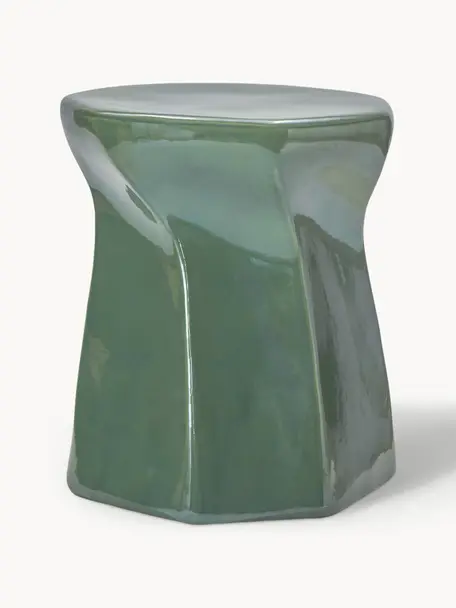 Taburete artesanal Modern, Gres, Verde salvia, Ø 36 x Al 43 cm