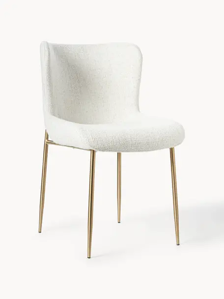 Sillas tapizadas en tejido bouclé Tess, Tapizado: 70% poliéster, 20% viscos, Patas: metal con pintura en polv, Bouclé blanco crema, dorado, An 49 x F 64 cm