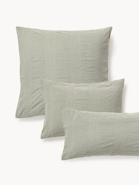 Funda de almohada de percal Graham, Verde oliva, Off White, An 45 x L 110 cm