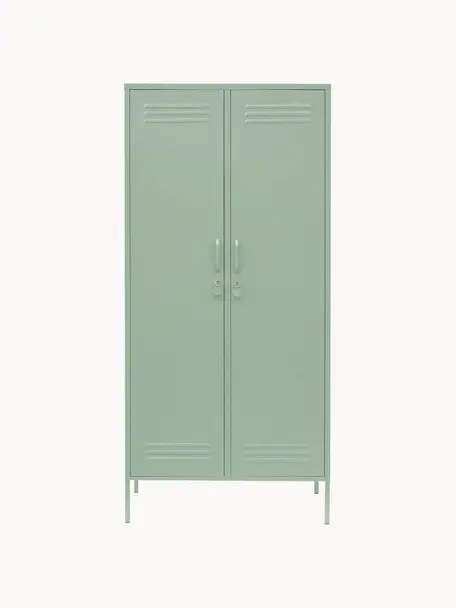 Kleiner Kleiderschrank The Twinny, Stahl, pulverbeschichtet, Salbeigrün, B 85 x H 183 cm