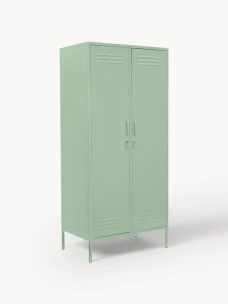 Kleiner Kleiderschrank The Twinny, Stahl, pulverbeschichtet, Salbeigrün, B 85 x H 183 cm