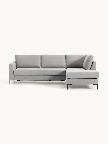 Schlafsofa Luna (3-Sitzer) mit Matratze, Bezug: 100 % Polyester Der strap, Gestell: Massives Buchenholz, Schi, Füße: Metall, galvanisiert Dies, Webstoff Grau, B 270 x T 184 cm, Eckteil rechts