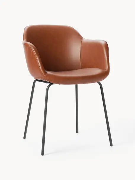 Kleine kunstleren fauteuil Fiji met smalle zitvlak, Bekleding: kunstleer (polyurethaan) , Poten: gepoedercoat metaal, Kunstleer nougat, B 58 x H 56 cm