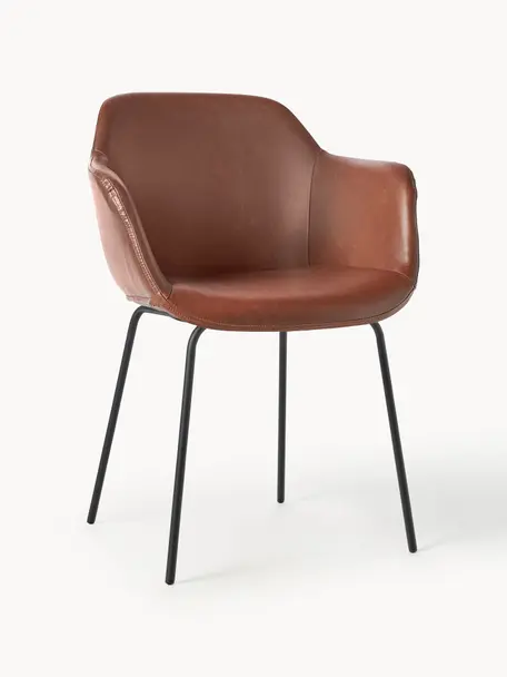 Krzesło z podłokietnikami ze sztucznej skóry Fiji, Tapicerka: sztuczna skóra (poliureta, Nogi: metal malowany proszkowo, Nugatowa skóra ekologiczna, S 58 x G 56 cm