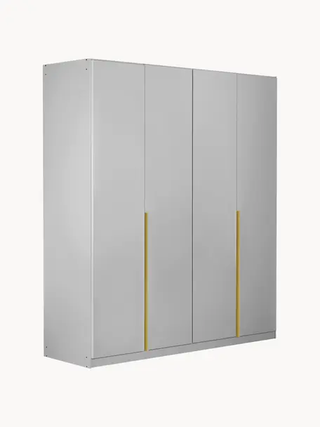 Drehtürenschrank Mia, 4-türig, Holzwerkstoff aus heimischen Hölzern aus nachhaltiger Forstwirtschaft, beschichtet, Grau, Goldfarben, B 181 x H 210 cm