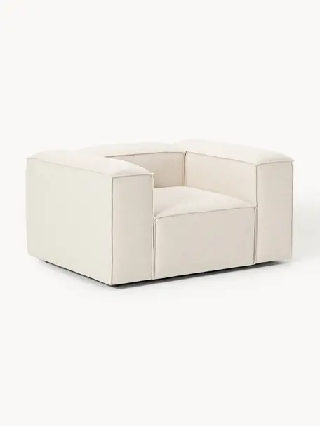 Fauteuil en mélange de lin Lennon, Mélange de lin beige, larg. 130 x prof. 101 cm