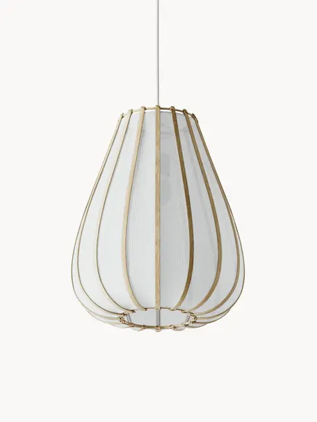 Suspension en bambou Salma, Blanc, bois clair, Ø 35 x haut. 35 cm