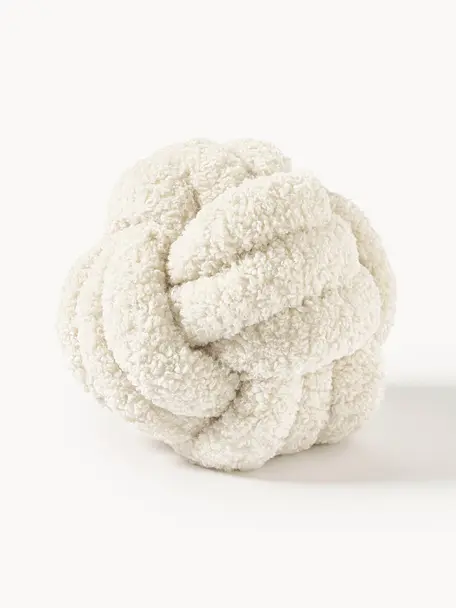 Plyšový spletený polštář Dotty, Krémově bílá, Ø 30 cm