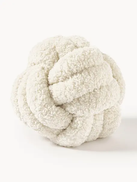 Cuscino annodato in tessuto teddy Twist, Rivestimento: 100% poliestere (teddy), Bianco crema, Ø 25 cm