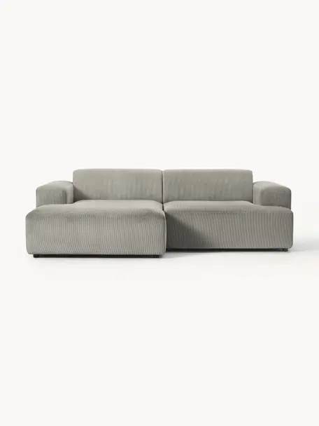 Cord-Ecksofa Melva (3-Sitzer), Bezug: Cord (92% Polyester, 8% P, Gestell: Massives Kiefernholz, Spa, Füße: Kunststoff Dieses Produkt, Cord Grau, B 238 x T 143 cm, Eckteil links