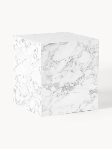 Beistelltisch Lesley in Marmor-Optik, Mitteldichte Holzfaserplatte (MDF), mit Melaminfolie überzogen, Marmor-Optik Weiß, glänzend, B 45 x H 50 cm