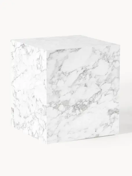 Stolik pomocniczy o wyglądzie marmuru Lesley, Płyta pilśniowa średniej gęstości (MDF) pokryta folią melaminową, Biały o wyglądzie marmuru, błyszczący, S 45 x W 50 cm