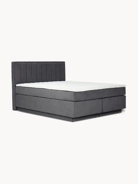 Boxspringbett Livia mit Stauraum, Matratze: 5-Zonen-Taschenfederkern, Füße: Kunststoff, Webstoff Dunkelgrau, B 180 x L 200 cm, Härtegrad H2