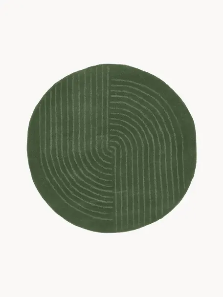 Tapis rond en laine tufté main Mason, Vert foncé, Ø 120 cm (taille S)