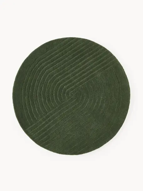 Alfombra artesanal de lana Mason, Parte superior: 100% lana, Reverso: 100% algodón Las alfombra, Verde oscuro, Ø 120 cm (Tamaño S)