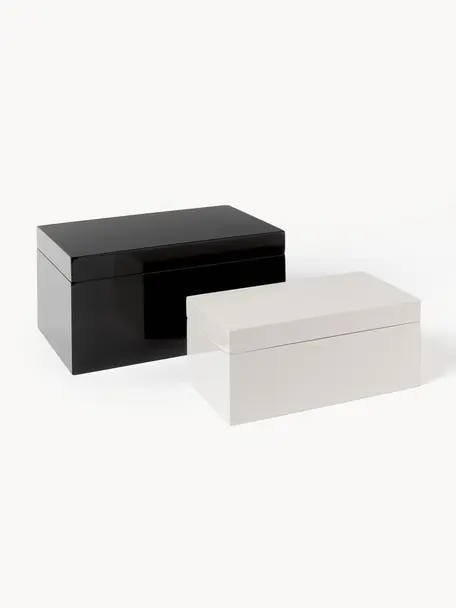 Súprava úložných škatúľ Kylie, 2 diely, Drevovláknitá doska strednej hustoty (MDF), Čierna, lomená biela, Súprava s rôznymi veľkosťami