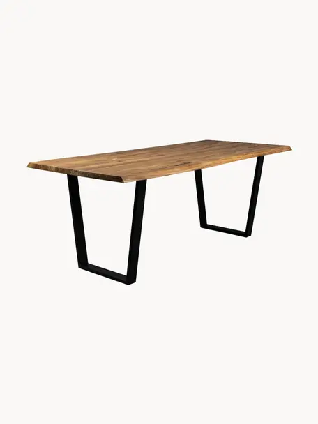 Eettafel Aka van acaciahout, verschillende formaten, Tafelblad: massief acaciahout, Frame: gepoedercoat metaal, Acaciahout, zwart, B 180 x H 90 cm