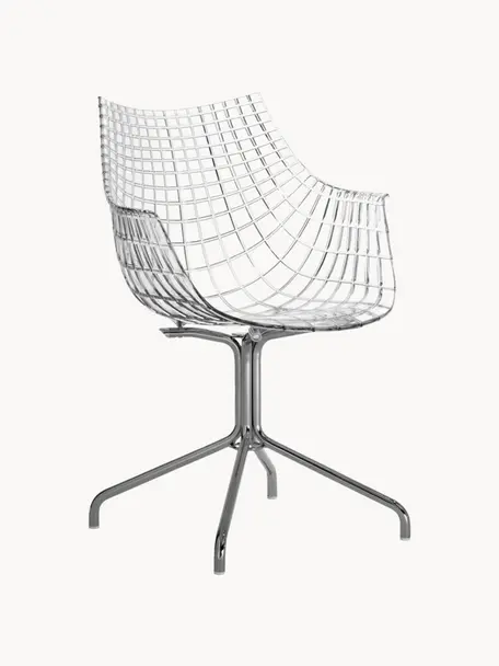 Kunststoff-Drehstuhl Meridiana, Sitzfläche: Kunststoff, Beine: Stahl, verchromt, Transparent, Silberfarben, B 58 x T 55 cm
