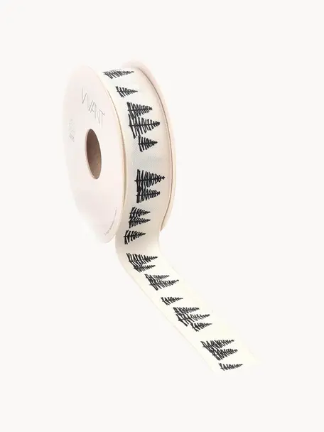 Nastro regalo Fir, Poliestere, Bianco, nero, Larg. 3 x Lung. 1500 cm