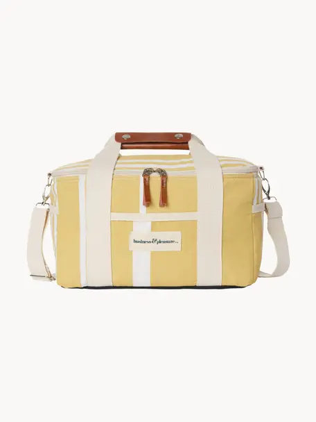 Nevera portátil Retro, 40% algodón, 40% poliéster, 15% PVC reciclado, 5% cuero, Amarillo, blanco crema, An 32 x Al 20 cm