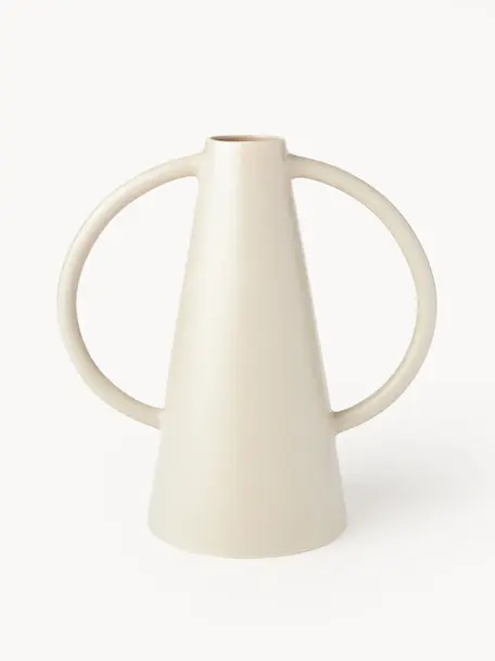 Vase design Frigya, Grès cérame, Beige clair, Ø 6 x haut. 31 cm