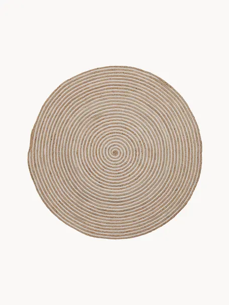 Okrúhly jutový koberec so špirálovým vzorom  Samy, 60 % juta, 40 % bavlna, Hnedá, krémovobiela, Ø 100 cm (veľkosť XS)