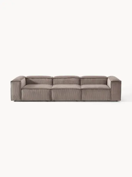 Sofá modular de pana Lennon (4 plazas), Tapizado: pana (92% poliéster, 8% p, Estructura: madera de pino y abeto ma, Patas: plástico. Este producto e, Pana gris pardo, An 327 x F 119 cm